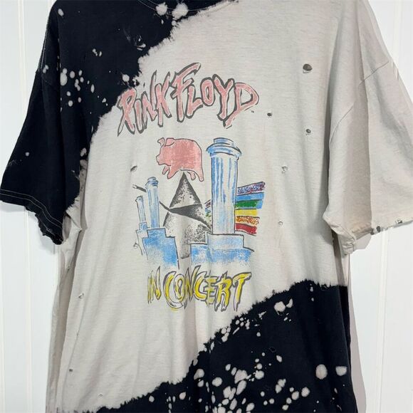 Pink Floyd In Concert Band Tee Distressed Bleached Vintage Style Grunge Y2K L - Picture 2 of 13